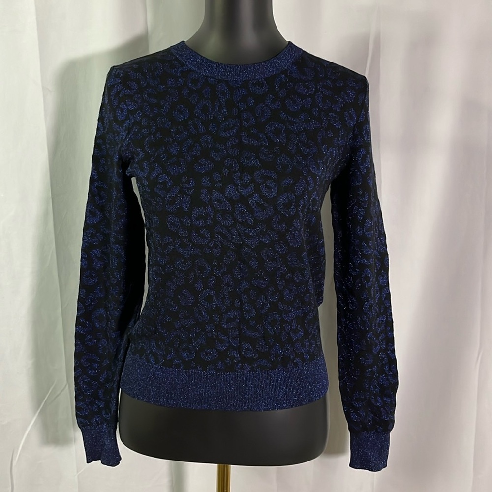 NWT Banana Republic Metallic Blue & Black Leopard Print Crew Neck Sweater